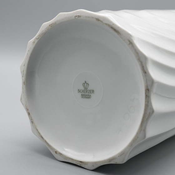 Image 1 of Seltene Op-Art Relief Bisque Porzellan Tisch & Xl Boden Vase Duo Scherzer Werne Uhl