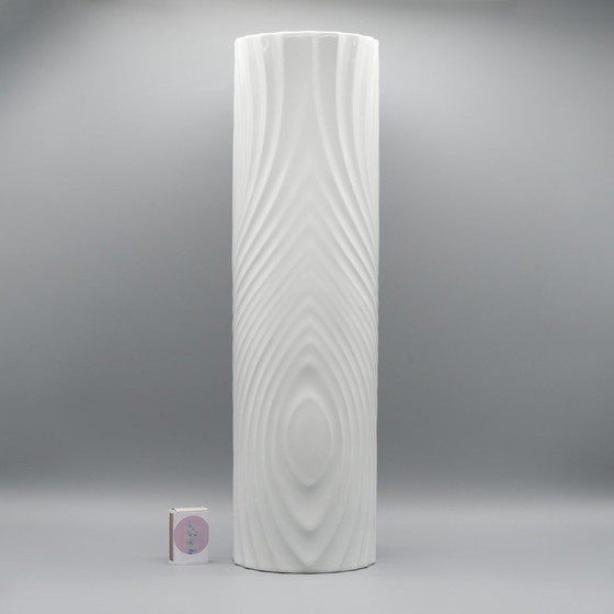 Image 1 of Seltene Op-Art Relief Bisque Porzellan Tisch & Xl Boden Vase Duo Scherzer Werne Uhl