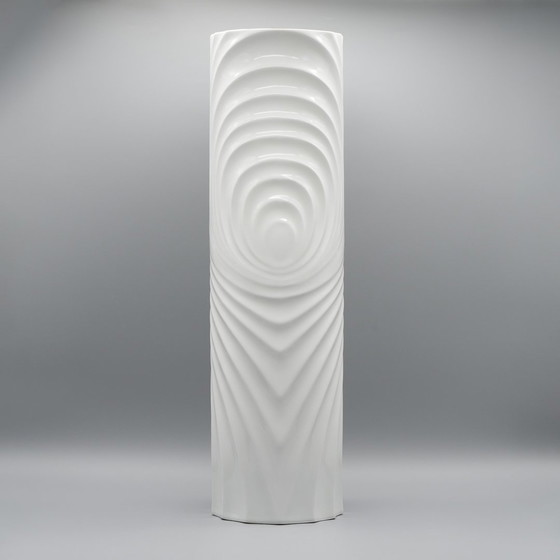 Image 1 of Seltene Op-Art Relief Bisque Porzellan Tisch & Xl Boden Vase Duo Scherzer Werne Uhl
