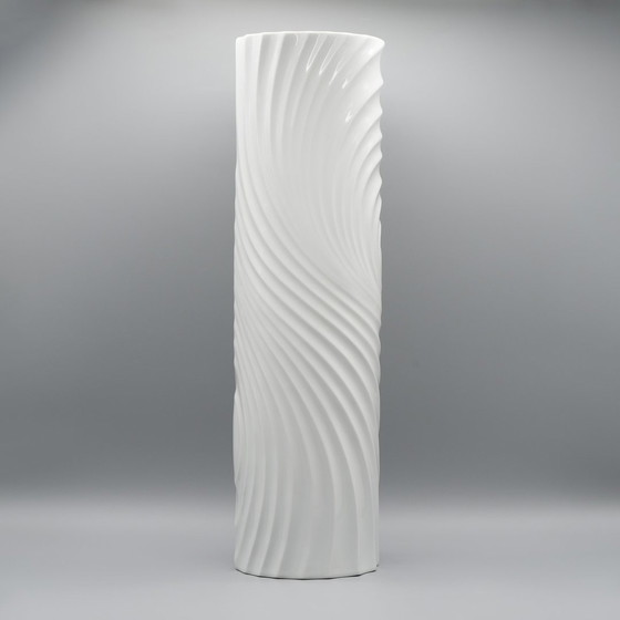 Image 1 of Seltene Op-Art Relief Bisque Porzellan Tisch & Xl Boden Vase Duo Scherzer Werne Uhl