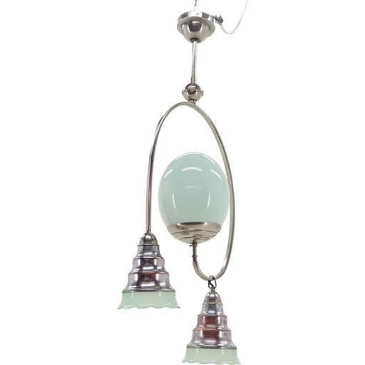 Art-Deco-Kronleuchter aus Chrom und hellgrünem Glas, 1930