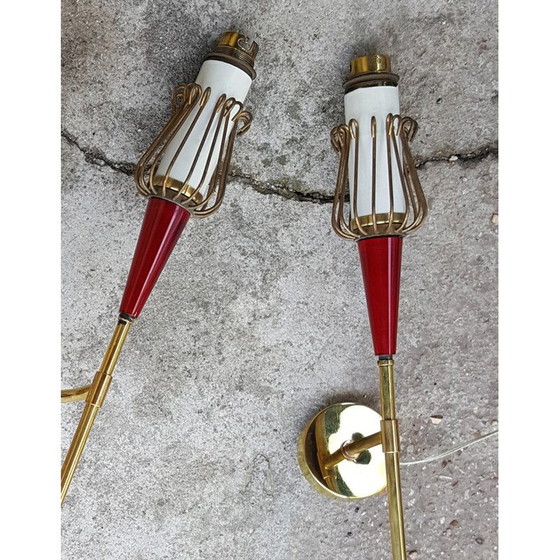 Image 1 of Paar Maison Lunel Muguet Wandlampen, Royal Productions, Paris - 1950er Jahre