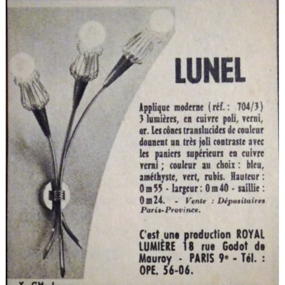 Image 1 of Paar Maison Lunel Muguet Wandlampen, Royal Productions, Paris - 1950er Jahre