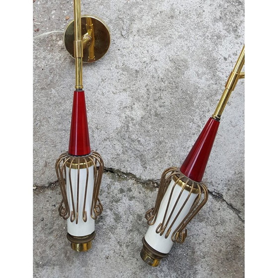 Image 1 of Paar Maison Lunel Muguet Wandlampen, Royal Productions, Paris - 1950er Jahre