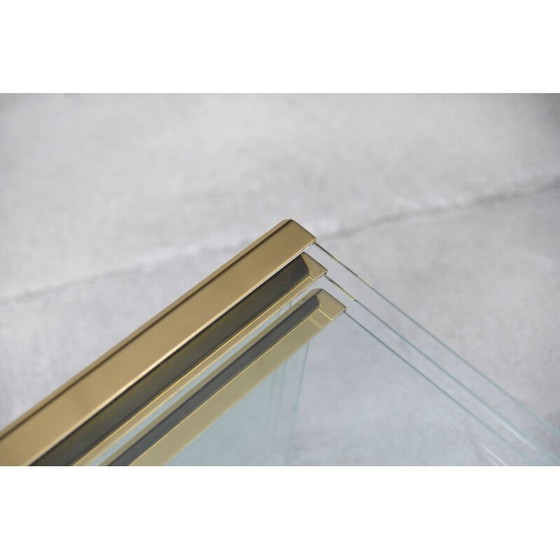 Image 1 of Satz von 3 vintage Glamour Glas und Messing Wasserfall Beistelltisch von Leon Rosen für Pace Collection 1970s