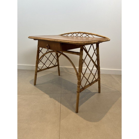 Image 1 of Schreibtisch aus Rattan von Louis Sognot, Frankreich 1950