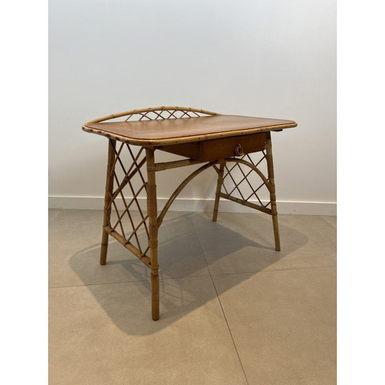 Image 1 of Schreibtisch aus Rattan von Louis Sognot, Frankreich 1950