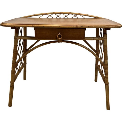 Schreibtisch aus Rattan von Louis Sognot, Frankreich 1950