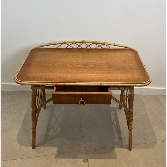 Image 1 of Schreibtisch aus Rattan von Louis Sognot, Frankreich 1950