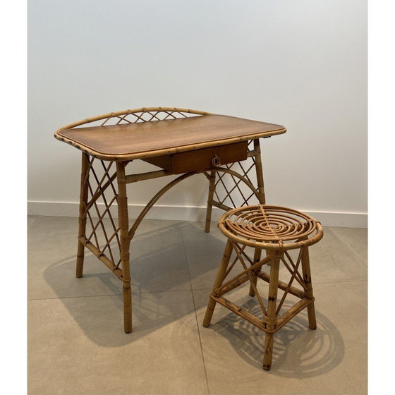 Image 1 of Schreibtisch aus Rattan von Louis Sognot, Frankreich 1950