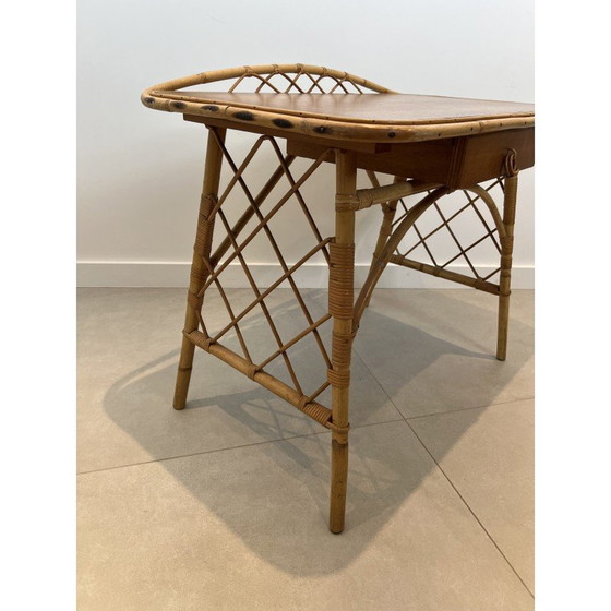 Image 1 of Schreibtisch aus Rattan von Louis Sognot, Frankreich 1950