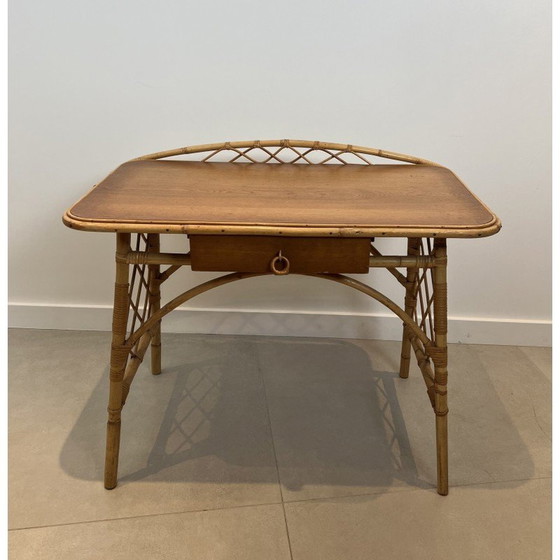 Image 1 of Schreibtisch aus Rattan von Louis Sognot, Frankreich 1950