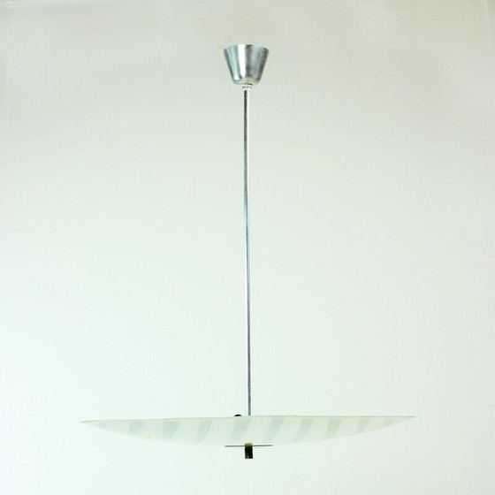 Image 1 of Vintage Glasteller mit gelben und grauen Streifen von der Firma Napako, Tschechoslowakei 1960