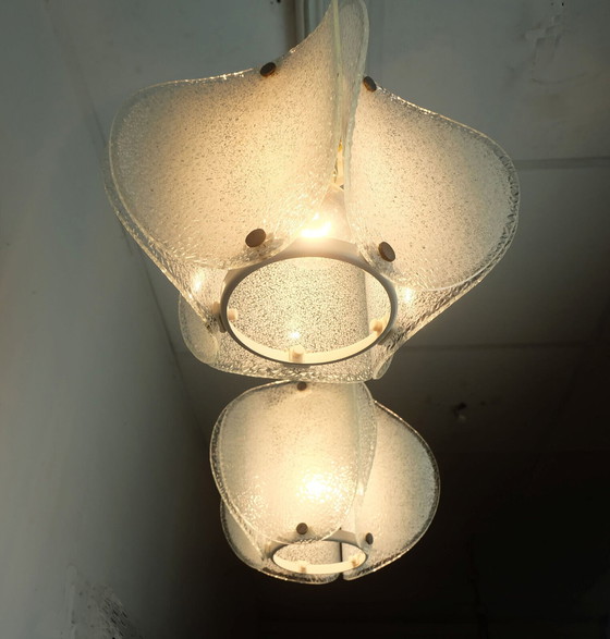 Image 1 of Mid Century Modern 2-Licht Eisglas PENDANT LAMPE 1960er 70er Jahre