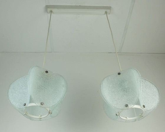 Image 1 of Mid Century Modern 2-Licht Eisglas PENDANT LAMPE 1960er 70er Jahre