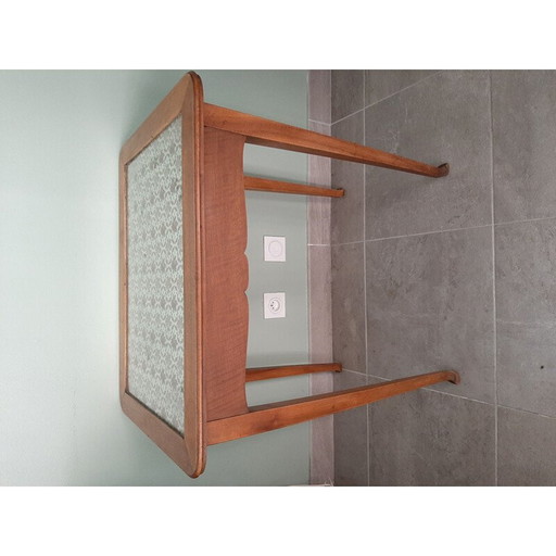 Alter Holzbeistelltisch mit Glasplatte, 1920