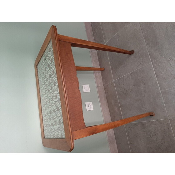 Image 1 of Alter Holzbeistelltisch mit Glasplatte, 1920