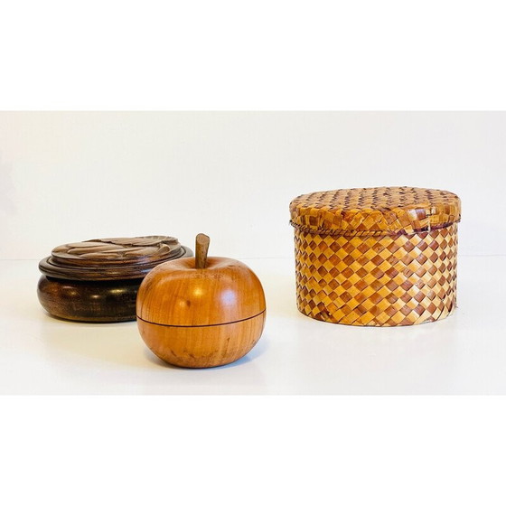 Image 1 of Satz von 3 alten Kisten aus Holz und Stroh, 1930