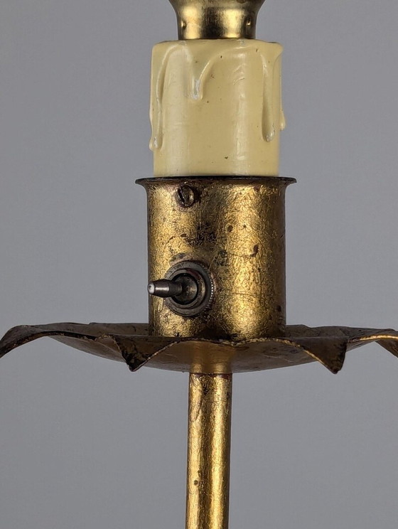 Image 1 of Gold Metall Floral Lampe, 1960S