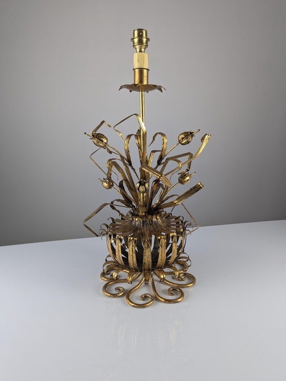 Image 1 of Gold Metall Floral Lampe, 1960S