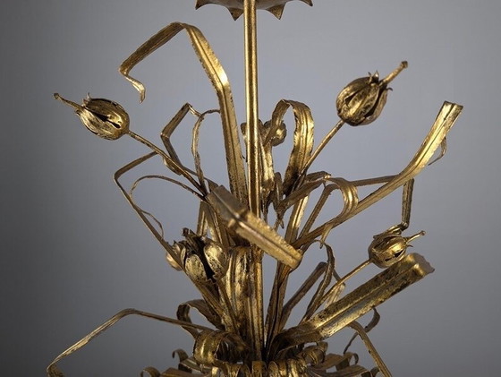 Image 1 of Gold Metall Floral Lampe, 1960S