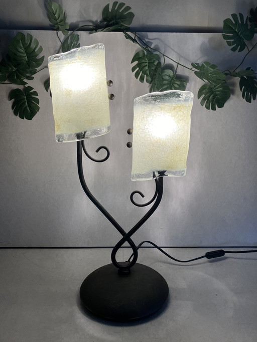 Muranoglas Vintage Tischlampe mit 2 Glasschirmen