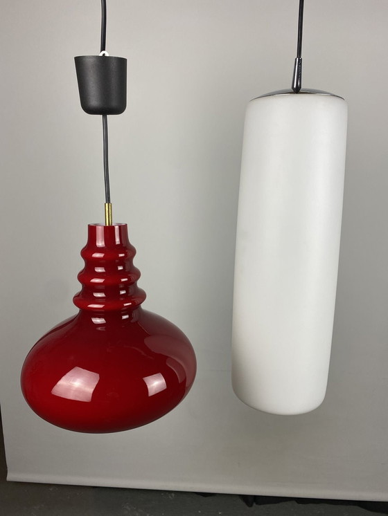 Image 1 of Riesige Seltene Matt Weiße Glas Pendelleuchte Von Peill Und Putzler Xl 1960s