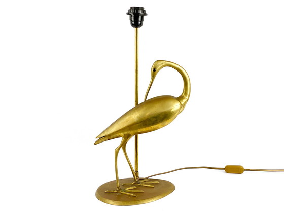 Image 1 of Hollywood Regency Kranich Vogel Tischlampe / Lampensockel aus Messing