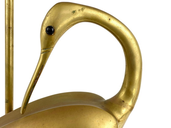 Image 1 of Hollywood Regency Kranich Vogel Tischlampe / Lampensockel aus Messing