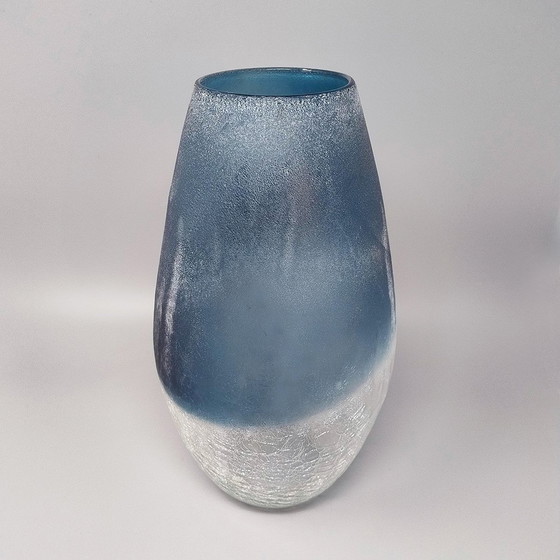 Image 1 of 1970S Erstaunliche blaue Vase von Arte Vetro in mattiertem Glas. Hergestellt in Italien