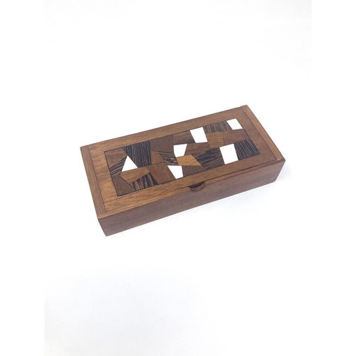 Vintage-Schatulle mit Holz- und Knocheneinlegearbeiten, 1950