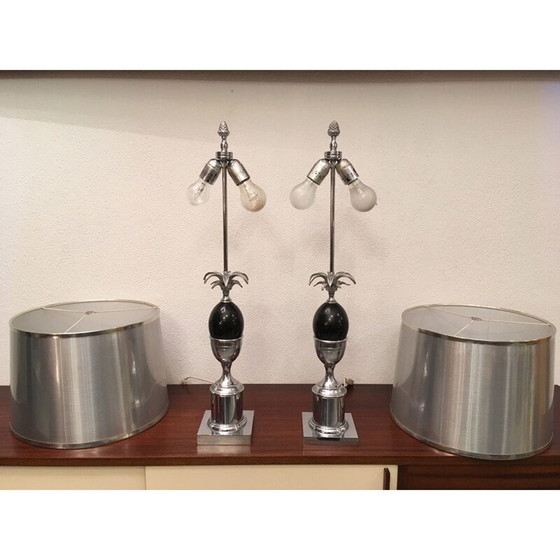 Image 1 of Paar französische Vintage-Lampen aus verchromtem Metall und Kunststoff, 1970