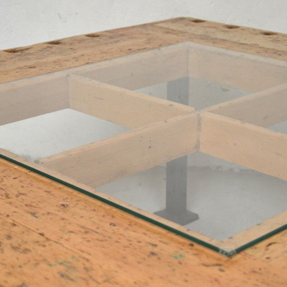 Image 1 of Vintage Couchtisch aus Massivholz und schwarzem Stahl