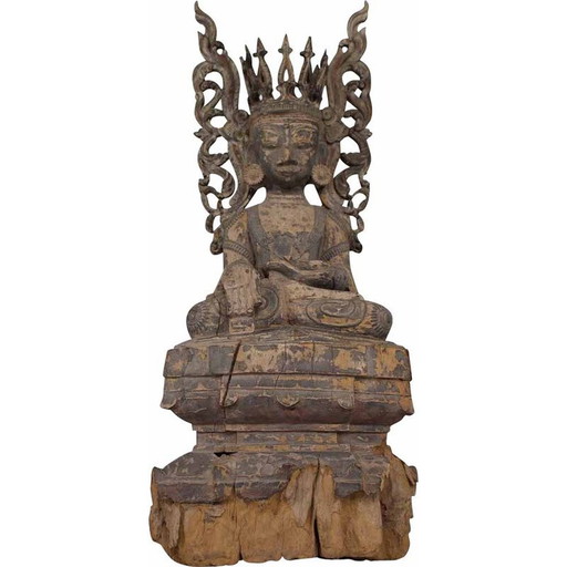 Rot und schwarz lackierte Buddha-Skulptur, Birma