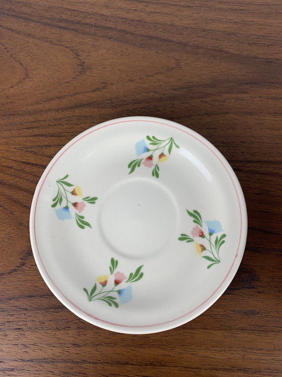 Image 1 of 6er Set Vintage Tassen + Untertassen, Blumenmuster, Deutschland