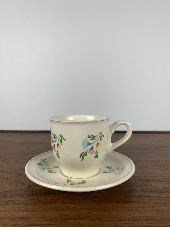 Image 1 of 6er Set Vintage Tassen + Untertassen, Blumenmuster, Deutschland