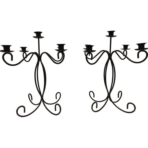 Paar Vintage Art de la Table Metall-Kerzenleuchter mit 5 Lichtern