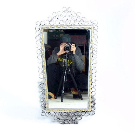 Image 1 of Vintage-Spiegel in handgefertigtem Metallrahmen, Tschechoslowakei 1950er Jahre