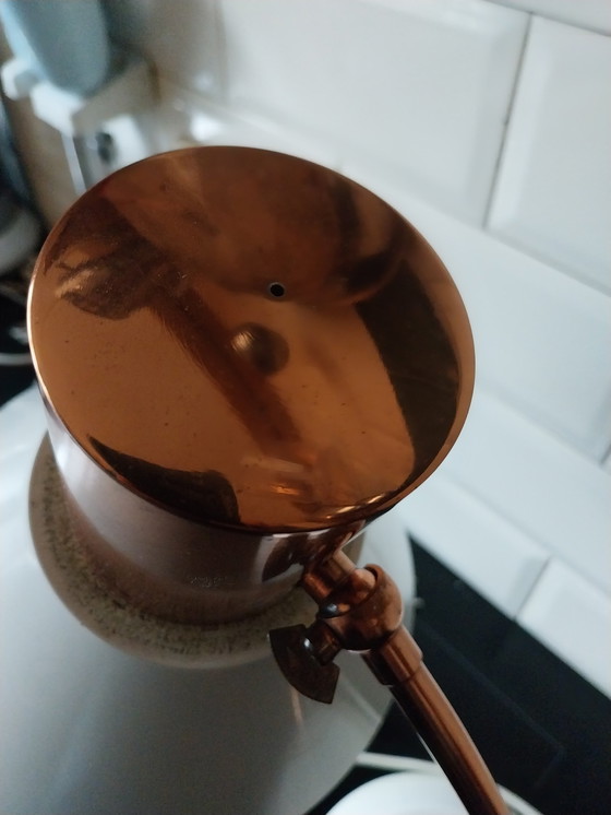 Image 1 of 1 X Satz von 2 tschechischen Weiß mit rotem Kupfer Tischlampen 1960'S