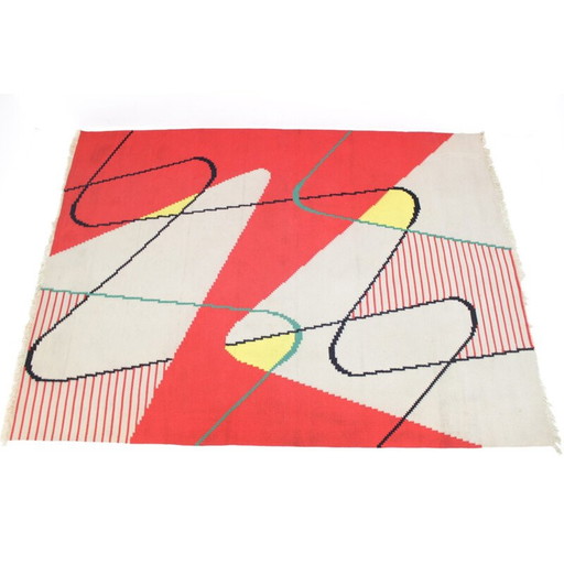 Roter Teppich Kilim geometrisch modernistisch von Antonin Kybal - 1950
