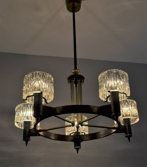 Vintage-Kronleuchter aus Eisglas, 1950