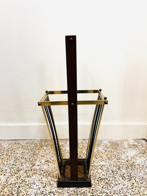 Image 1 of Schirmständer Aus Holz Und Messing Vintage
