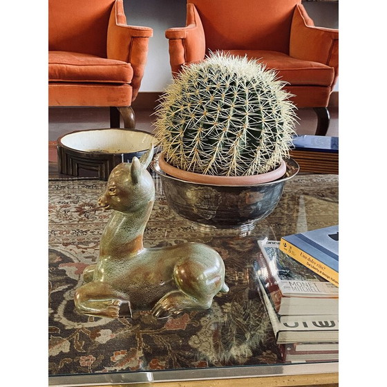 Image 1 of Bildhauerische Figur "Hockender Hirsch" in cerbiatto grün von Giovanni Gariboldi, Italien 1940