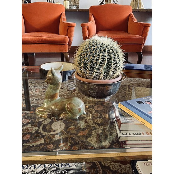 Image 1 of Bildhauerische Figur "Hockender Hirsch" in cerbiatto grün von Giovanni Gariboldi, Italien 1940