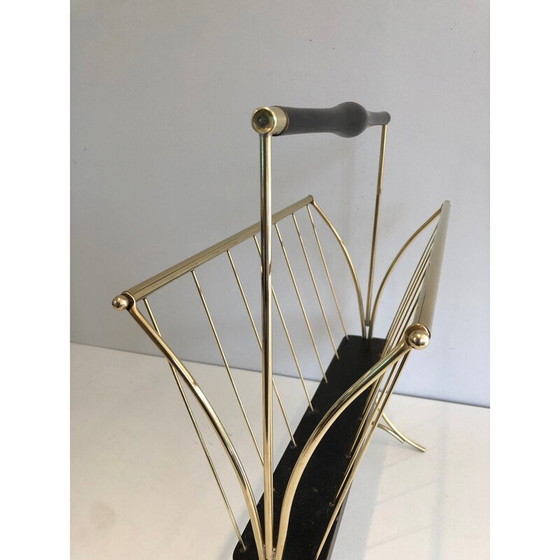 Image 1 of Vintage-Zeitschriftenständer aus geschwärztem Holz und Messing, 1950