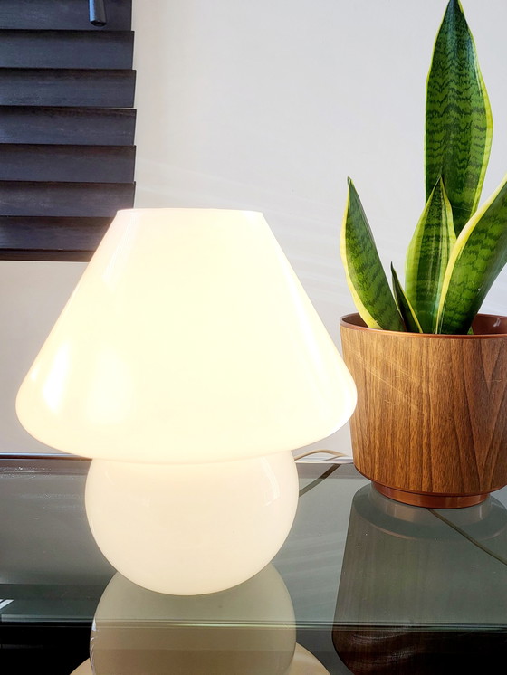 Image 1 of Vintage Pilz-Tischleuchte, Hustadt Leuchten, weißes Opalglas, Modell L, 1970er Jahre