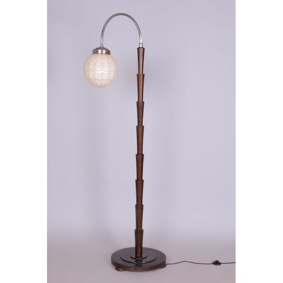 Image 1 of Vintage Art Deco Stehleuchte aus Buche und Chrom, Tschechoslowakei 1920