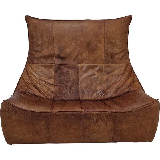 Image 1 of Vintage 2-Sitzer-Sofa "The Rock" in braunem Leder von Gerard Van Den Berg für Montis, 1970