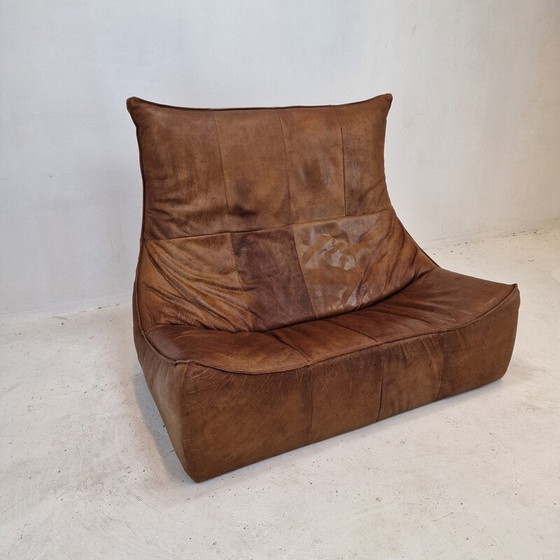 Image 1 of Vintage 2-Sitzer-Sofa "The Rock" in braunem Leder von Gerard Van Den Berg für Montis, 1970