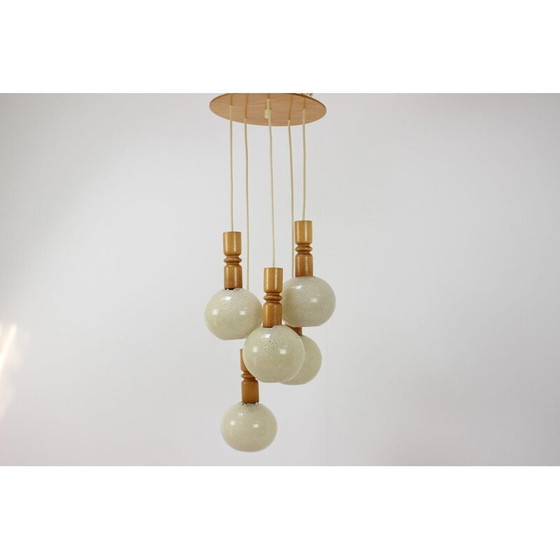 Image 1 of Verstellbarer Vintage-Kronleuchter aus Holz und Kunststoff von Pokrok Žilina, Tschechoslowakei 1970